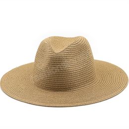 Simple Big Brim 10cm Summer Straw Sun Hats for Women Men Casual Western Beach Panama Protection Hats Gorros