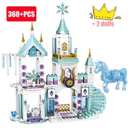 Friends Princess Castle House Sets for Girls Movies Royal Ice Playground Horse Carriage DIY Building Blocks Toys Kids Gifts 220527