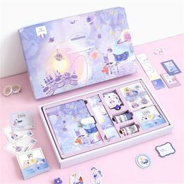 Fairy Tale Notebook with Stickers Tape Hand Book Set Gift Box Pink Purple Girl Diary Student School Stationery Christmas Present 220401