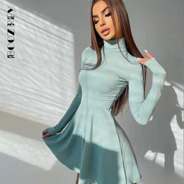 Work Dresses BoozRey Elegant Solid Dress For Women Long Sleeve Knitted Bottoming A-line Pleated Skirt Casual Streetwear Turtleneck GirlWork