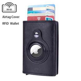 Rfid Holder for Apple AirTag Wallet Small Men Leather Card Wallet Slim Anti Protect Purse with Organizer Money Clips H220422