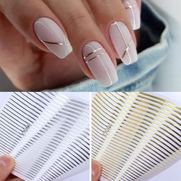 1Pcs Gold Silver Lines Stripe 3D Nail Sticker Geometric French Nails Self Adhesive Slider Papers DIY Nail Art Transfer Stickers