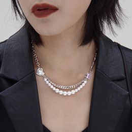 Chains Timeless Wonder Sweet Faux Pearl Heart Zirconia Choker Necklaces For Women Designer Chain Jewelry Korean Goth Kpop Gift Emo 3235Chain