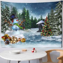 Christmas Snow Doll Wall Carpet Illustration Psychedelic Forest Hanging Cute Cartoon Holiday Gift Living Roomdedroom Home Decor J220804