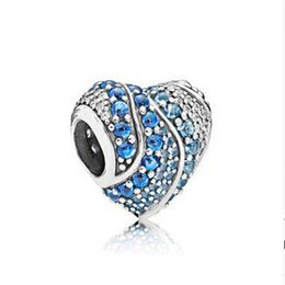 925 Sterling Silver Beads Blue Ocean Heart Series Charm Fit Pandora Bracelet or Necklace Pendants Lady Gift In Stock