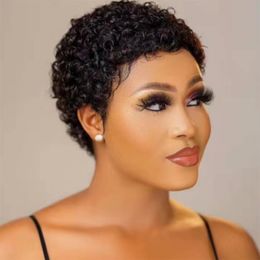 pixie curls wig UK - 27# Burgundy Short Afro Wig Curly pixie Cut Human Hair Wigs 30# 1b 99j Curl with Bangs Blond Red Wine Color glueless bang wig African Fluffy for Women Middle Ratio
