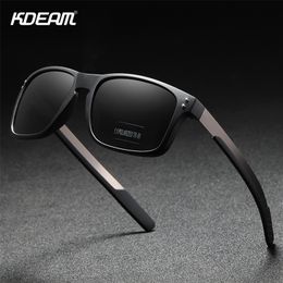 KDEAM Rectangular Polarised Sunglasses Men Outdoor Driving Sun Glasses Man TR90 Flexible Frame Mix Stainless Steel Temple 220531