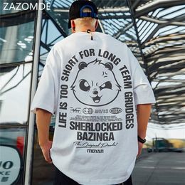 ZAZOMDE Panda Printing Black And White Short Sleeve Men's Fashion Loose Trend Summer National Fashion Handsome Oversized Tops 220621