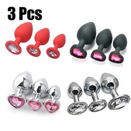 3 Pcs/set Metal Silicone Diamond Anal plug butt sexy Toys Butt For Women/Men/Couples Adults Game Masturbator