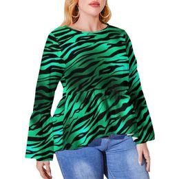 Women's Plus Size T-Shirt Green Leopard Print T Shirt Gold Safari Design Street Style Long Sleeve Shirts Graphic Aesthetic Tshirt Tees 4XL 5