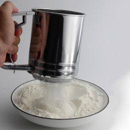 DIY Baking Tools & Pastry Stainless Steel Semi-automatic Flour Sifter Double-layer Hand-pressed Flour Sieve Cup Powder Philtre ZL1191