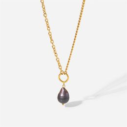 Pendant Necklaces Simple Pearl Necklace Irregular Black For Women Lucky Fashion Gold Colour Jewellery Girl GiftPendant