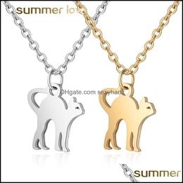 Pendant Necklaces Pendants Jewelry Hight Quality Stainless Steel Cute Cat Necklace For Women Men Simple Design Pet Charm Gold Sier Chain D