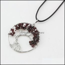 Chokers Necklaces Pendants Jewelry Handmade Wire Wraped Copper Tree Of Life Pendant Necklace With Rope Chain Dark Red Garnet Natural Stone