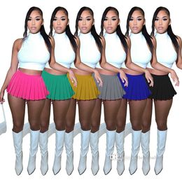 Sexy Solid Color Mini Pleated Skirt For Hot Girls Two Piece Outfits High Street Style Slimming Bodycon Wear Clothing