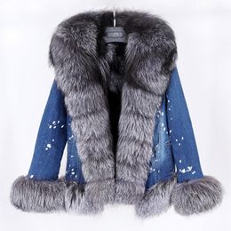 Women's Fur & Faux Coat Warm Ladies Real Lining Jacket Denim Winter StreetwearWomen's Women'sWomen's
