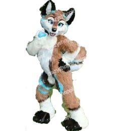 Halloween Long Fur Fox Husky Dog Mascot Costume Cartoon animal theme character Christmas Carnival Party Fancy Costumes Adults Size Outdoor Outfit