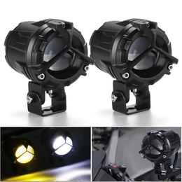 Dual Colour Led Projector lens Motorcycle Spotlight Double lenses LED Auxiliary Fog Light Work Light Yellow White Colour Headlight Car