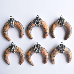 Pendant Necklaces Fashion High Quality Natural Leopard Skin Stone Ox Horn Shape Pendants For Jewellery Making 6pcs/lot Wholesale FreePendant