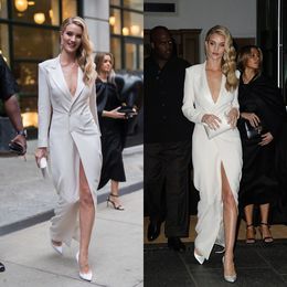 Deep V Neck Women's Blazer Dress Evening Gowns Double Breasted Designed Jacket Robe For Daily Streetwear Ladies Outfits