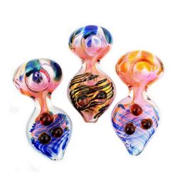 Cool Colorful Handmade Pressed Mouth Pipes Pyrex Thick Glass Dry Herb Tobacco Smoking Handpipe Oil Rigs Luxury Decoration Filter Holder DHL Free