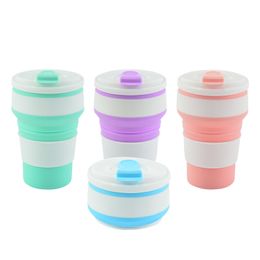 Mugs 350ML Silicone Folding Cup Collapsible Mug With Cover Coffee Travel Outdoors Portable Water Drinking Tea Cups Multi function 20220601 D3