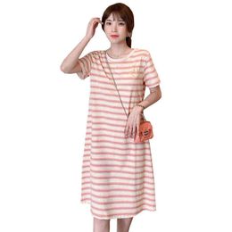 Summer Short Sleeves Loose Pregnant Women Stripe Nursing Dress Plus Size Maternity Breastfeeding Straight Dress Breastfeeding Dress J220628
