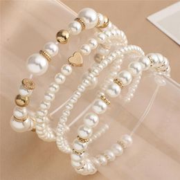 Beaded Strands Luokey Temperament Fashion Pearl Bracelets Women Wedding Party Vintage Heart Bangles Female Charm Jewellery Accessories Fawn22