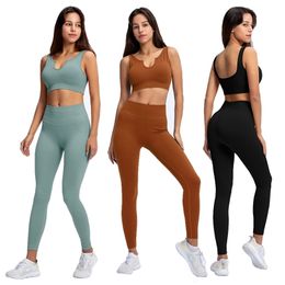 Ribbed Seamless Yoga Set Women Workout Sportswear Gym Clothing Fitness 2 Piece Outfit High Waist Leggings and Sports Bra 220330