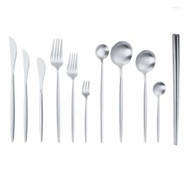 Flatware Sets 1Pc Silver Stainless Steel Cutlery Set Knife Fork Spoon Teaspoon Dinner Kitchen Travel Dinnerware DropFlatware