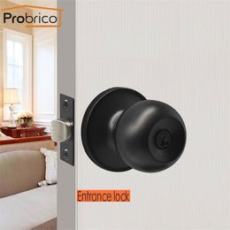 Probrico Black Door handles for Interior Doors Round Front back wooden door Knobs lock cylinder/latch Bedroom mute door locks 201013