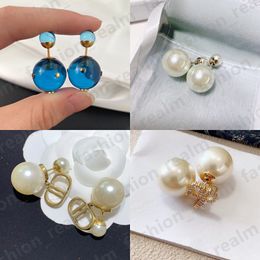-Perlenstolfohrring Designer Schmuck für Frauen Mode Luxusharz Doppelball Ohrringe mit Diamant Charme Ohrring Enganment Hochzeit Geschenk