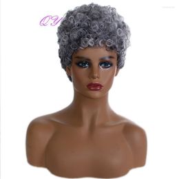 styled wigs UK - Synthetic Wigs QY Curling Hair Natural Wig Short White Mixed Grey Style Grandma For Black Women Kend22