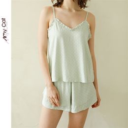 Summer Pajama Sleepwear Sleeveless Strap Nightwear Sexy Set Women T200429