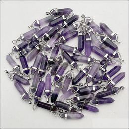 Charms Jewellery Findings Components Natural Stone Crystal Pillar Amethyst Chakra Pendants For Making Diy Necklace Earrings Drop Delivery 20