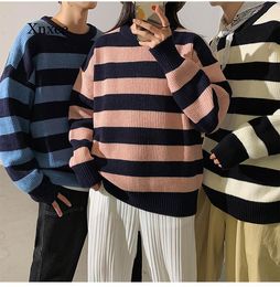 Men's Sweaters Stripes Print Men Autumn Korean Style Men's Pullovers Harajuku Streetwear Male Women Clothing Couple Sweater TopsMen's