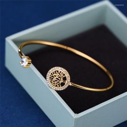 Charm Bracelets Dainty Female White Zircon Stone Bracelet Tree Of Life Adjustable For Women Cute Rose Gold Wedding BraceletCharm Inte22