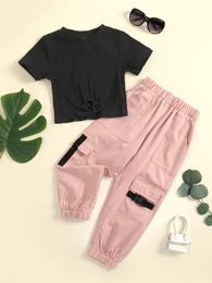 Toddler Girls Knot Hem Tee With Cargo Pants SHE