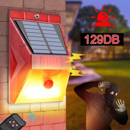 Solar Wall Lights Strobe Light with Motion Detector Remote Controller Solar Alarm Lamp 129db Sound Security Siren Lamps IP65 Waterproof