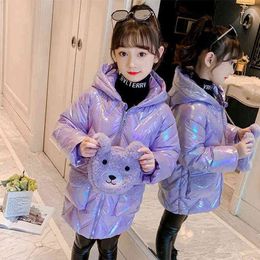 3-12 Year Girls Jacket Fashion Long Down Jacket For Girls Winter Thick Warm Parka Snowsuit Cute Bear Hooded Children Outerwear J220718