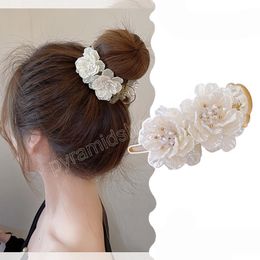 Korean Style Elegant Flower High Ponytail Hair Clip Women Hair Claw Clamps Femme Headdress Hair Accessories