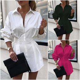 White Dress For Women Turn-down Collar Single-breasted Plus Size Autumn Solid Colour Female Clothing Vestido De Mujer S-5XL Casual Dresses