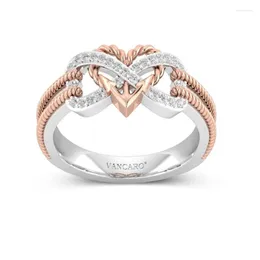 Wedding Rings Simple Rose Gold Black Two-color Love Girl Ring Lovely Romantic Rhinestone Engagement Birthday Jewellery Wynn22