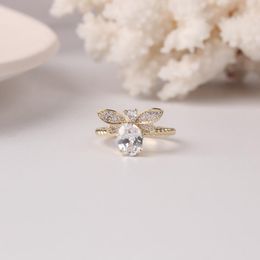 Cluster Rings Korean Selling Fashion Jewellery Exquisite Copper Inlaid Zircon Bee Ring Simple Women's Opening Adjustable RingCluster
