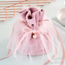 Gift Wrap 10/20pcs Luxury Drawstring Velvet Bags With Gauze&Pearl Jewellery Pouches Christmas Decor Wedding Favour WrappingGift