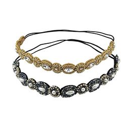 Rhinestone Beaded Elastic Headband Fashionable Headpieces Crystal Beaded hairbands Lady Women Girls Hair Jewellery Accessories