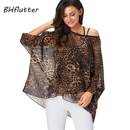 BHflutter 4XL 5XL 6XL Plus Size Women Blouse Sexy Off Shoulder Leopard Print Summer Tops Tees Casual Chiffon Blouses Shirts 210401