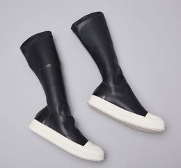 Schwarze Stiefel mit dickem Boden erhöhen Herren-Lederschuhe, lässiger kurzer Stiefel, Damen-Mittelrohr, Ritterstiefel, elastisches Paar, Herren, Damen, Brett, Retro-Dissol