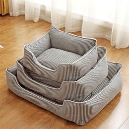3 Size Pet Bed Dog Warm Pad Winter Mat Striped Pet Products Small Medium Large Big Sized Kennel Waterproof Pet Nest Dog Bed 201222