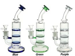 Glass Hookah Rig/Bubbler for smoking 9 inch Height and 3-Glass-piece perc with 14mm Glass bowl 320g weight 3 Colours BU009